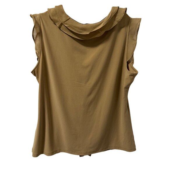 Tommy Hilfiger Tan Ruffle Sleeveless Blouse Sz XL Soft Elegant Chic Casual Top - Picture 8 of 12